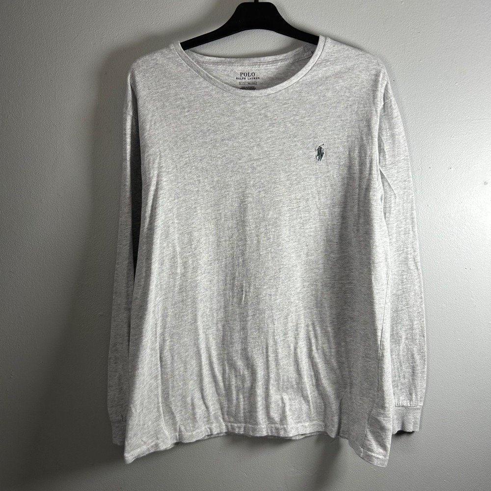 Polo Ralph Lauren Mens L Long Sleeve T-Shirt Heather Grey Crew Neck Pony Logo